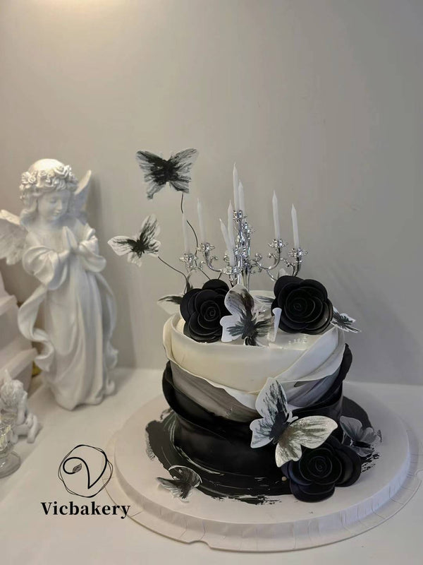 Darkness rose fondant cake