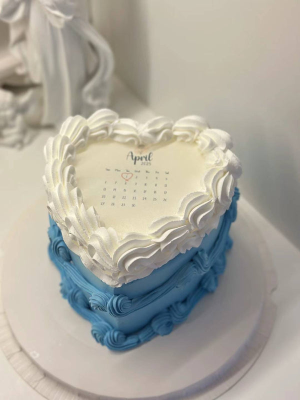 Burn away blue heart shape cake