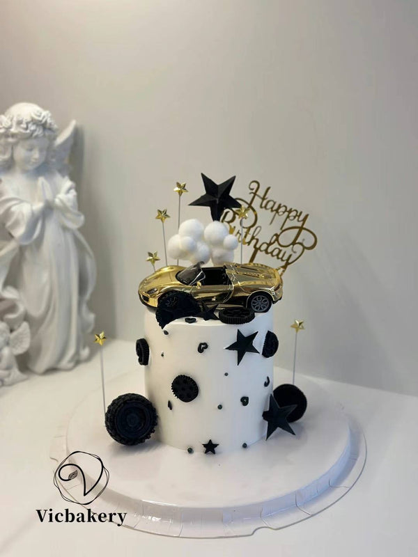 Men's Cake-Gloden car and black Tires decoration