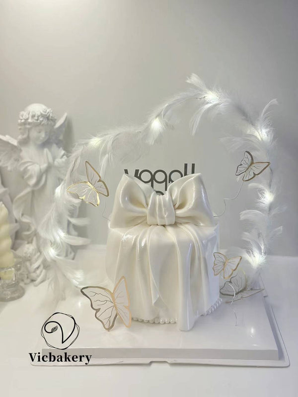 Men n Fairy AB side fondant ribbon twins cake