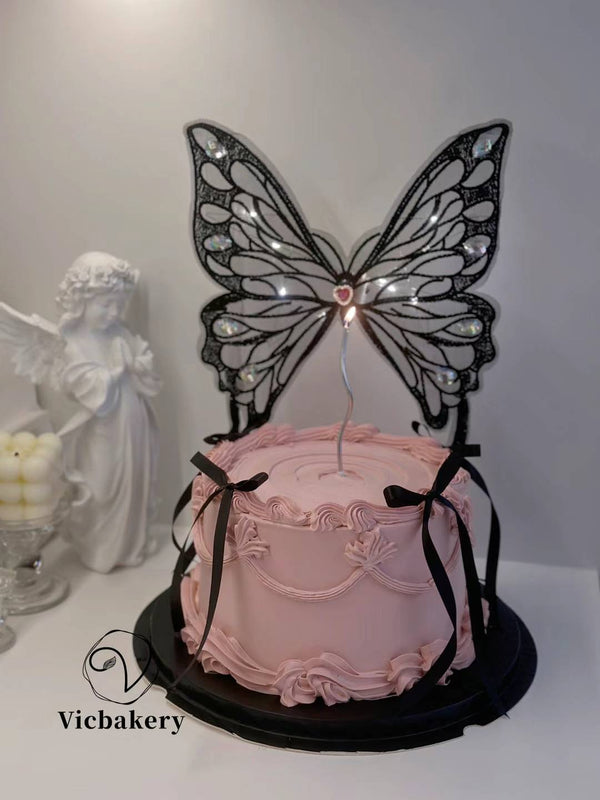 Black n pink butterfly cake