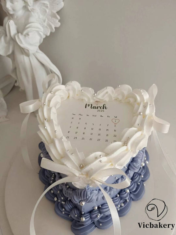 Burn away blue heart shape cake