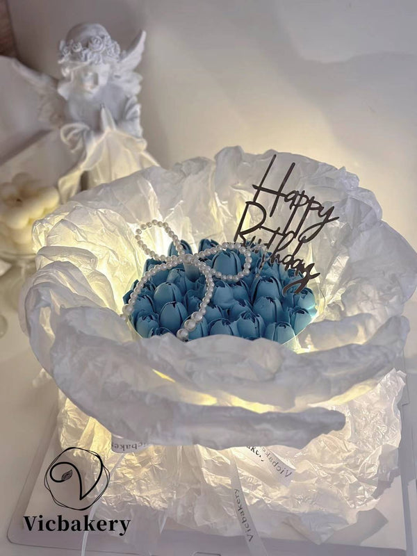 Blue butter cream bouquet cake