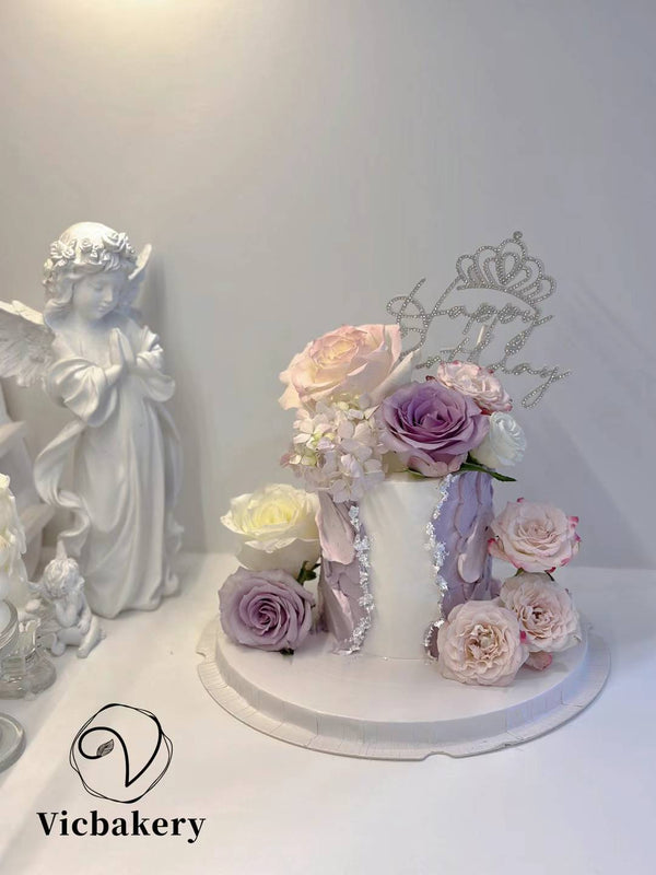 purple theme flower cake