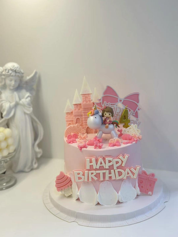 Girls' Theme Cake-Pink Cake with little girl riding on the pony