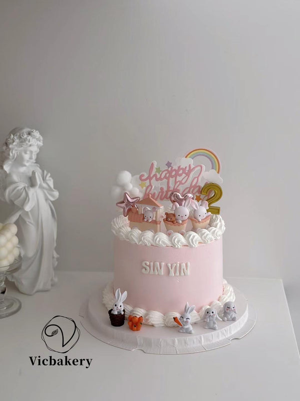 Girls' Theme Cake-Pink Cake with little Bunnies