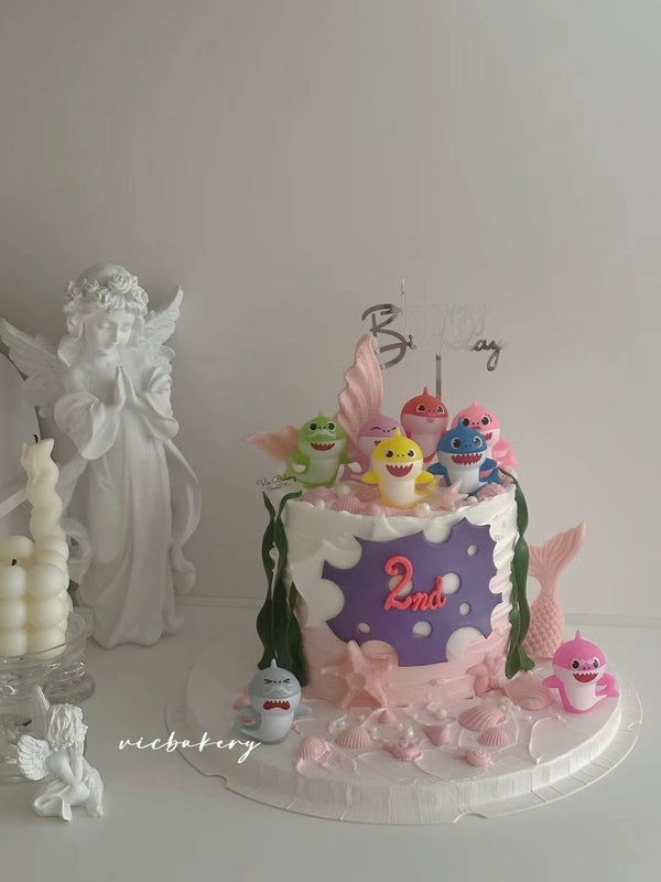 Girls' Theme Cake-Pink cake with sharks