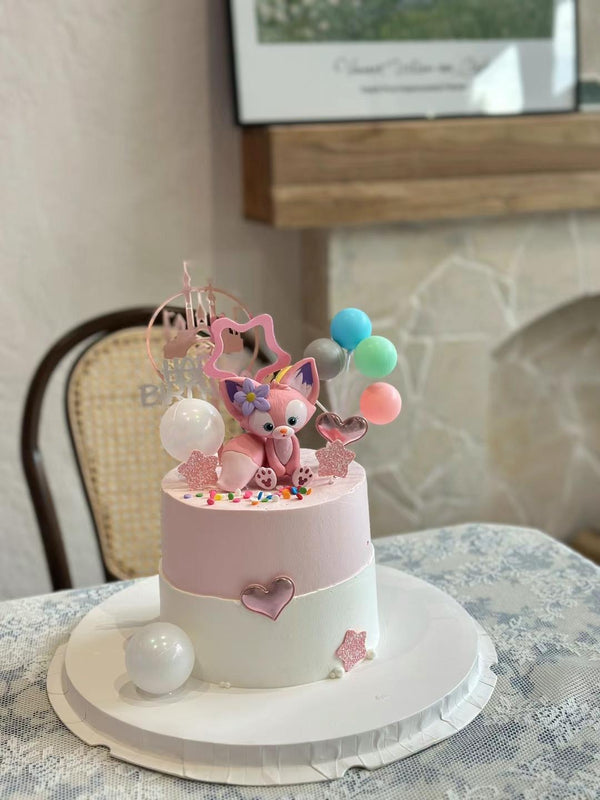 Girls' Theme Cake-Pink white cake with pink fox