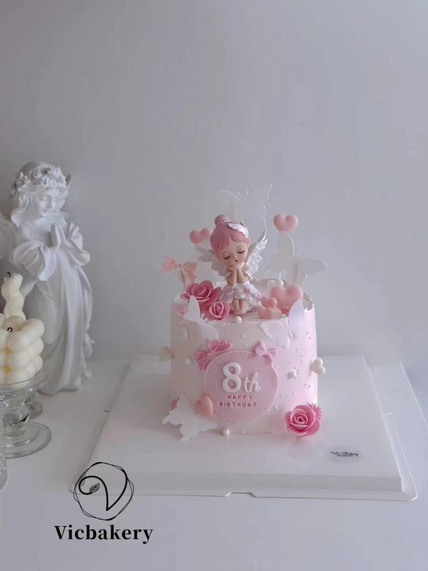 Girls' Theme Cake-Pink Cake with Fair and butterflies