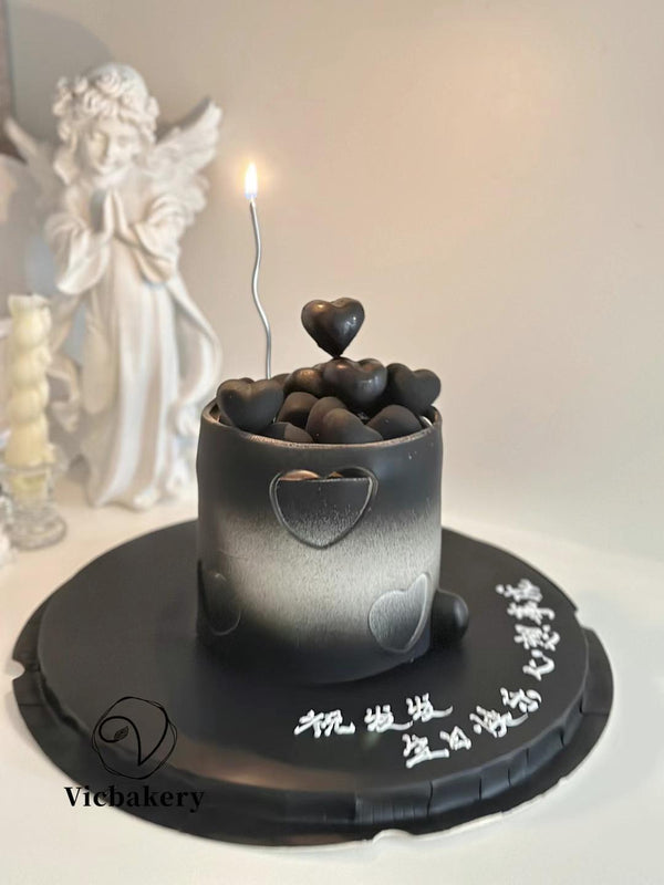 Men's Cake-black theme with hearts