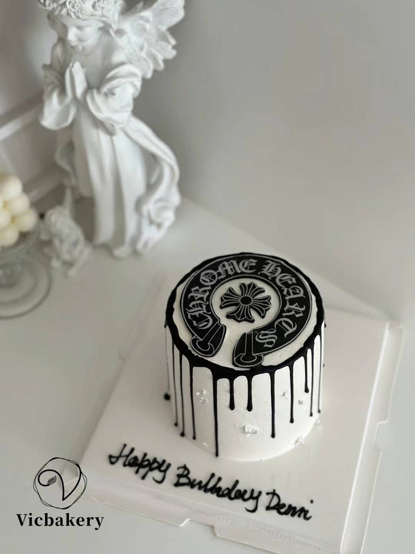 Men's Cake-white cake with black painting