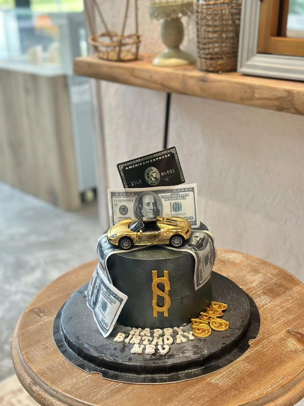 Men's Cake-with dollars and gloden car