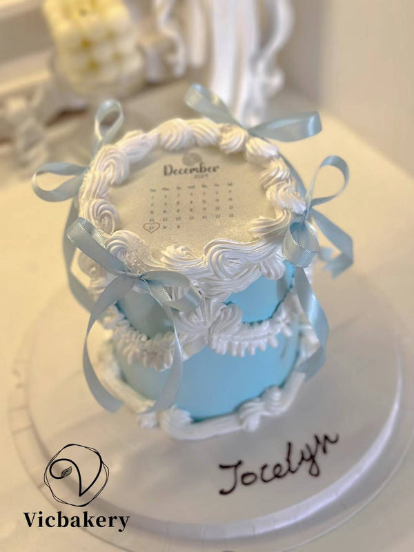 Burn away blue ribbon round cake